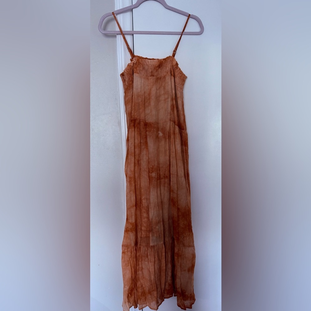 By The River Smocked Crinkle‎ Maxi Dress Blush Pink Boho Cottagecore Size M - Picture 3 of 7